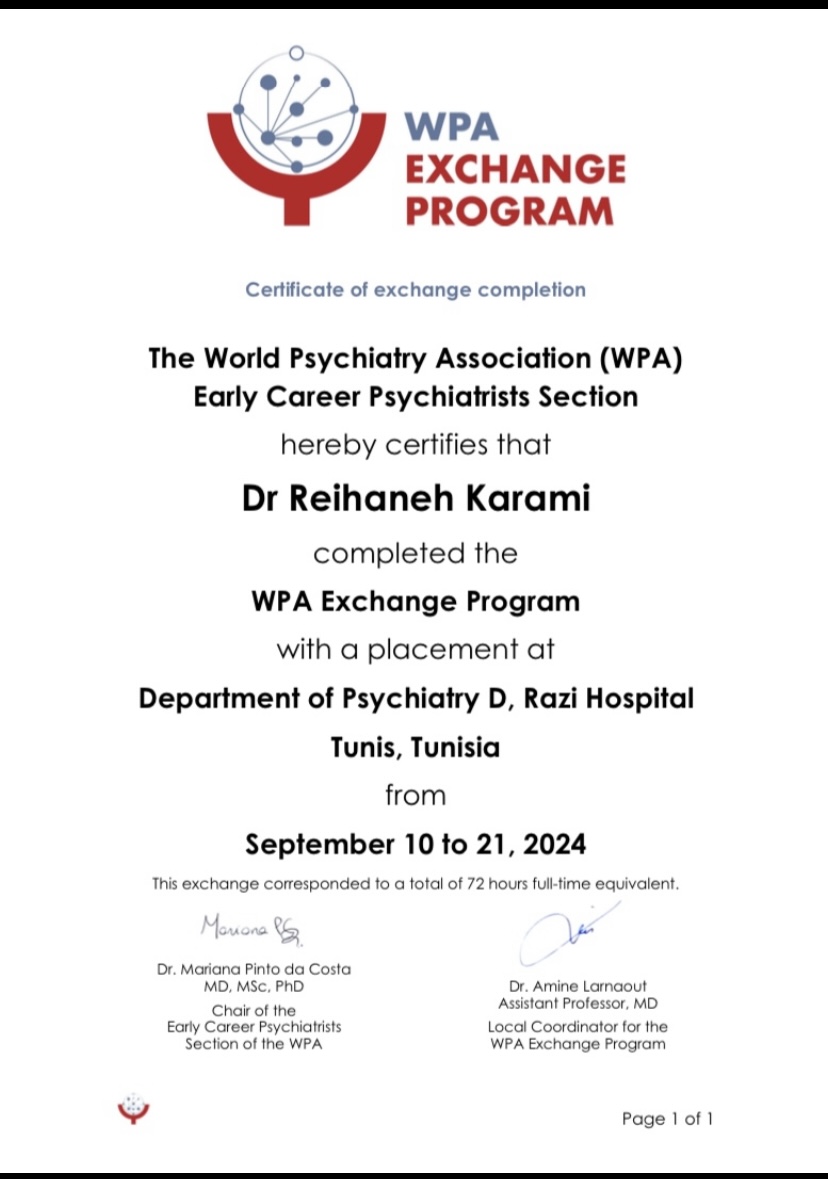 dr reyhanih karami certificate